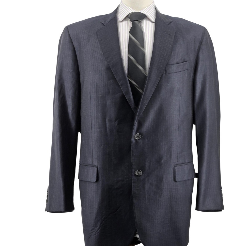 Brooks Brothers Suit Jacket Mens 46 Blue Striped Wool Acetate Lined Made In USA